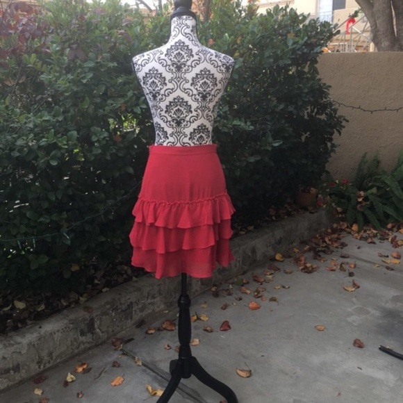Jacob red ruffle tiered midi skirt - Picture 4 of 6